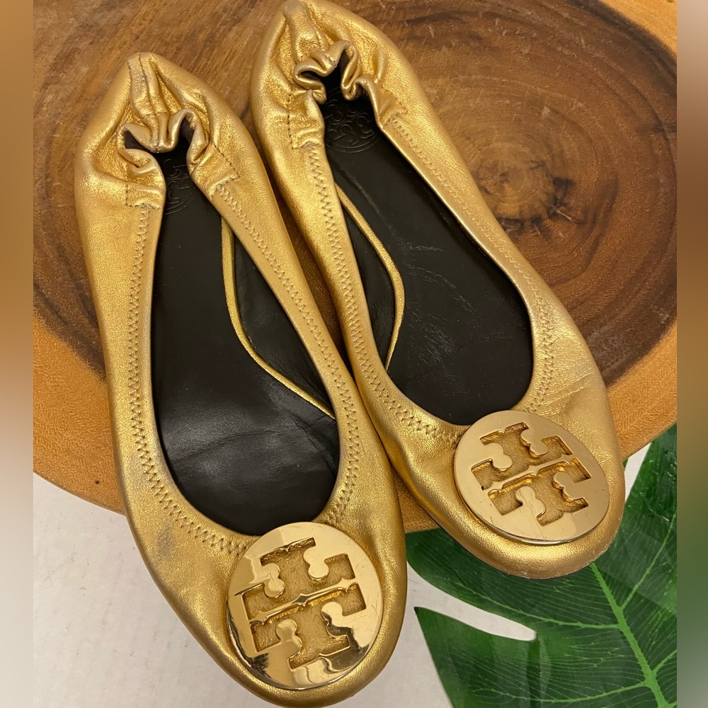Tory Burch Leather Gold REVA Flats